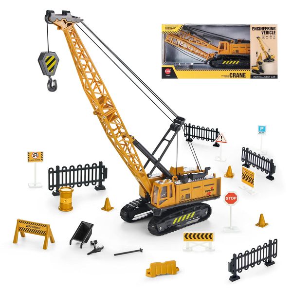 Joyfia 1: 55 Scale Crawler Crane Toy with Operating Buttons, Kids Construction Crane Vehicle Alloy Model Car, Boys Outdoor Sandbox Truck Toys Playset, Toddlers 3-8 Years Old Gifts