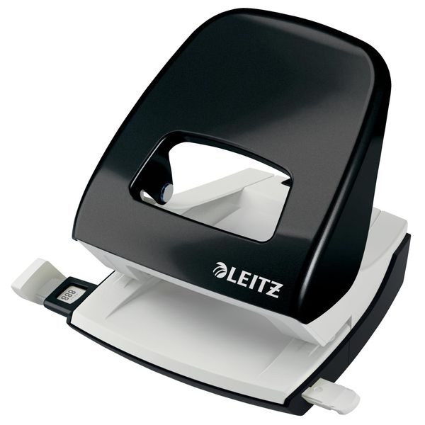 Leitz Hole Punch, 30 Sheets, Guide Bar with Format Markings, Metal, WOW Range, 50081095 - Black