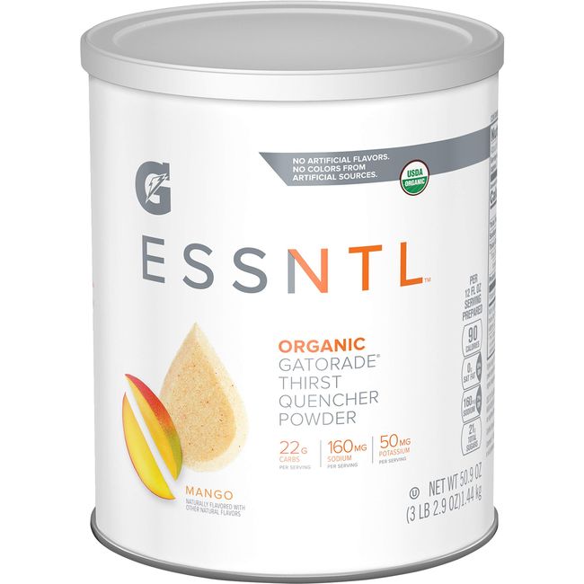G ESSNTL Organic Gatorade Thirst Quencher Powder, Mango, 50.9oz Canister (Pack of 3)