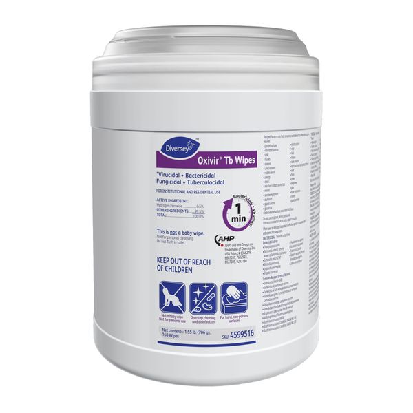 Diversey Oxivir TB Disinfectant Wipes, 7 x 6, White, 160/Canister, 12 Canisters/Carton