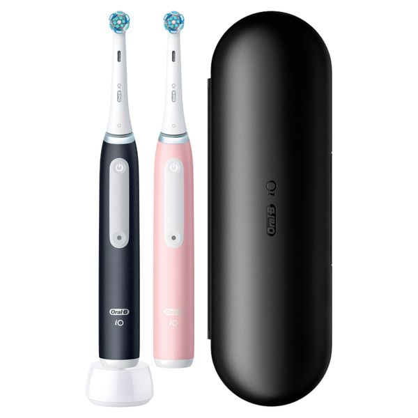 Oral-B iO Series 3 Elektrische Zahnbürste/Electric Toothbrush, Doppelpack, 2 Aufsteckbürsten, 3 Putzmodi für Zahnpflege, Magnet-Technologie, Reiseetui, Designed by Braun, matt black/blush pink