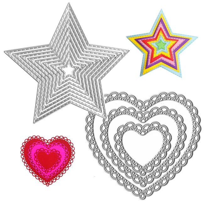 D.B.J 10 Piece Star Heart Shape Die Cutting Dies Metal Cutting Dies Metal Embossing Knife Carbon Steel Cutting Dies Scrapbooking New Year's Cards Crafts Decoration DIY Drawing Notebook Paper Decoration Card Making Tools