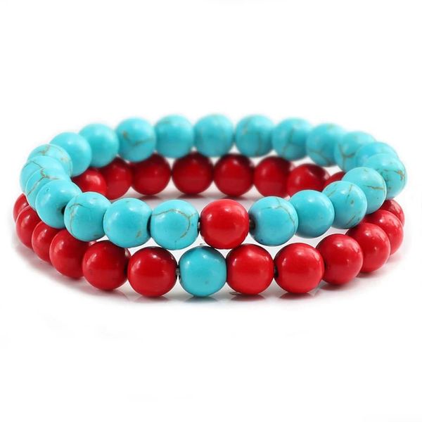 Hemasa set of 2Pcs 8mm Beads Bracelets for Women Color 1