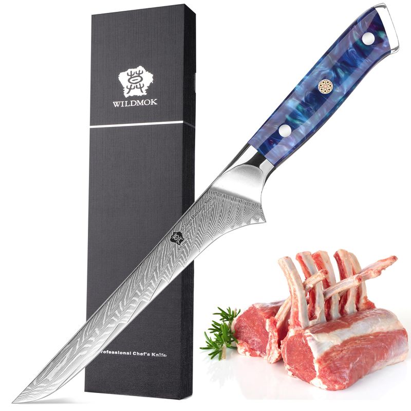 Handcrafted Damascus Steel Fillet-Boning Knife with Epoxy Resin Handle
