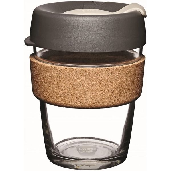 KeepCup Reusable Tempered Glass Coffee Cup | Travel Mug with Splash Proof Lid, Brew Cork Band, Lightweight, BPA Free | Medium | 12oz / 340ml | Press