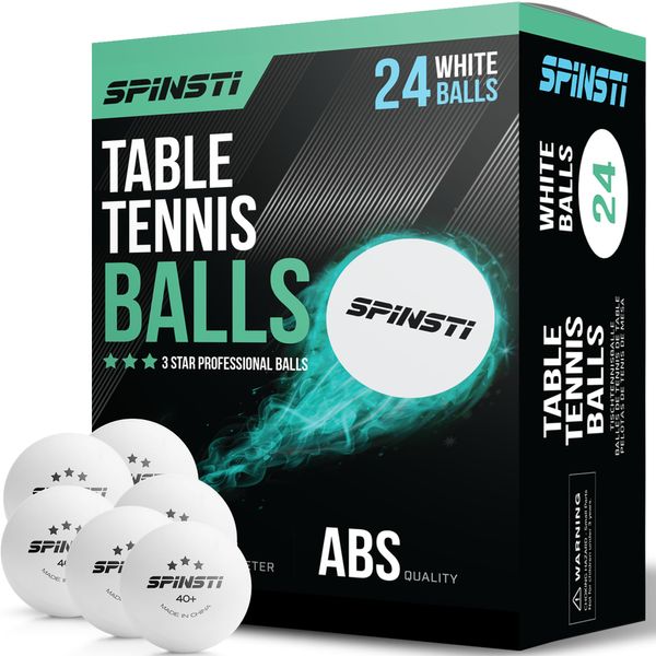 SPINSTI 40+ Professional 3 Star ABS Quality White Table Tennis Balls Set of 24 Ping Pong Balls for Indoor Sports Spherical and Celluloid-Free for Enhanced Performance