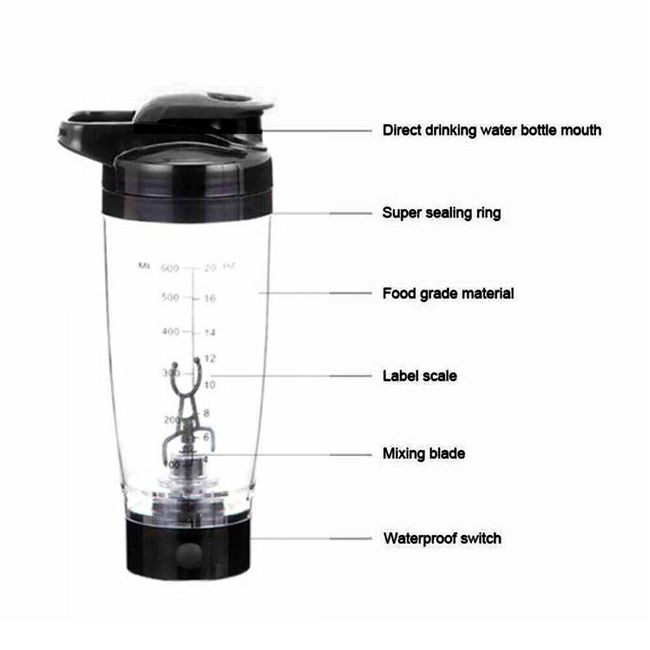 600ml Usb Protein Shaker Bottle Vortex Mixer Blender Portable