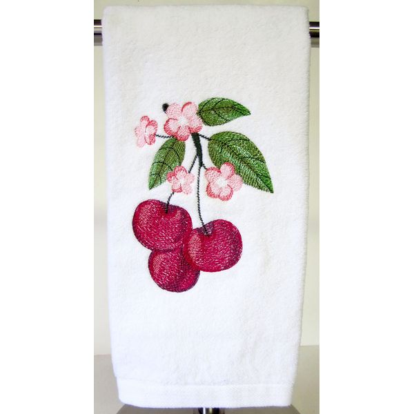 Cherry Blossoms Bunch Embroidered Bathroom Kitchen Hand Towel, White