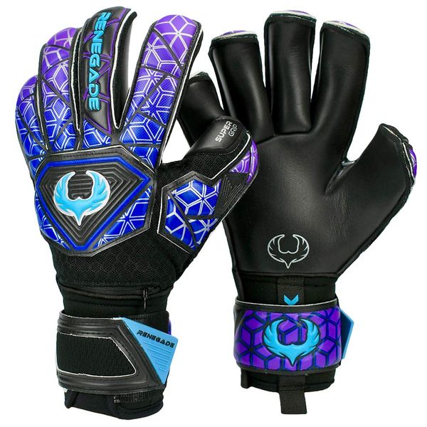 Renegade GK Vortex Strom Goalie Gloves | 3.5+3mm Hyper Grip & 4mm Duratek | Black, Purple, & Blue Goalkeeping Gloves (Size 9, Youth-Adult, Roll Cut, Level 3)