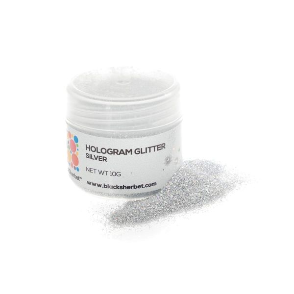 BlackSherbet Hologram Glitter (10 grams) for Gourmet Dessert, Cakes, Cupcakes, Decorating, Cookies, Cake Pops, Fondant (Silver)