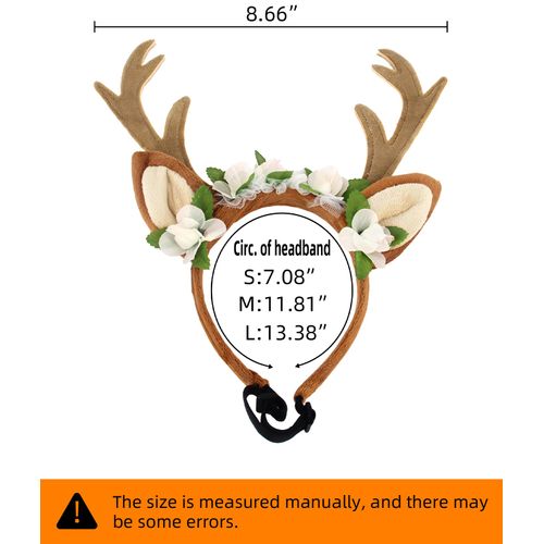 Dog Cat Christmas Reindeer Ears Antlers Headband Adjustable, Forest Flower Elk Hat Headwear Pet Deer Hair Cosplay Costumes Accessories for Halloween Merry Christmas (S(for Cats and Small Dogs))