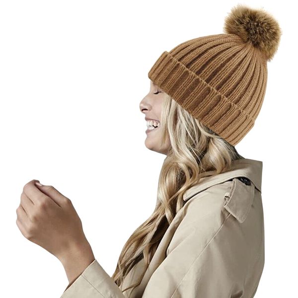 Beechfield Bobble Pom Beanie Hat (Light Grey)