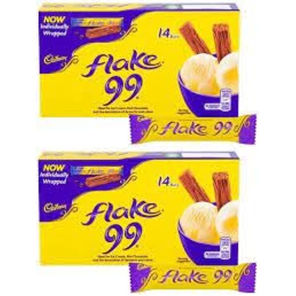 Cadbury Flake 99 Chocolate Bars - 8.2x14 Individually Wrapped Pieces (2 Packs) | Rich Milk Chocolate | Crumbly Texture | Perfact Desert Garnishing | Classic British Treat