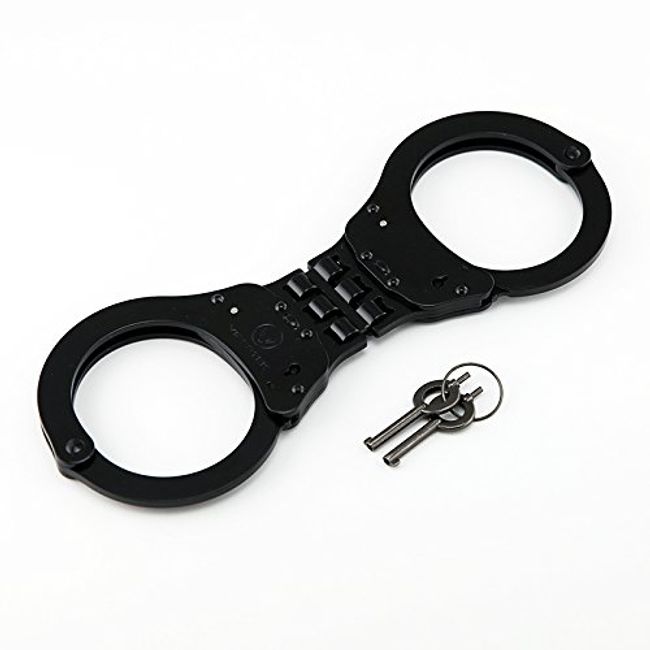 VIPERTEK Heavy Duty Hinged Double Lock Steel Police Edition Professional Grade Handcuffs (Black)