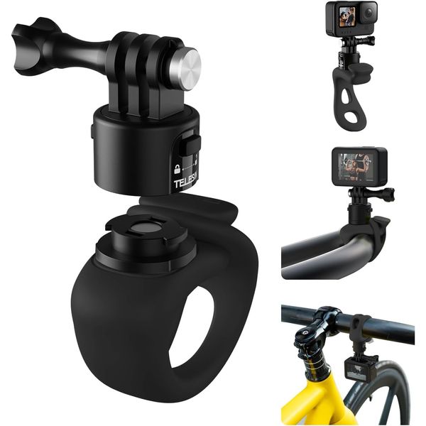 TELESIN Quick Release Flexible Mount Wrap Band, Bike Handlebar Roll Bar Tube Stick Pole Mounting Accessory For Action Cameras (GoPro, Insta360, DJI) (Black, Quick Release)