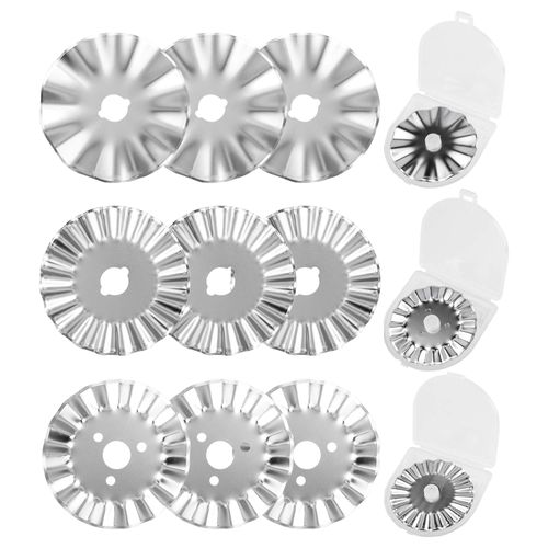 Yakamoz 9Pcs 45mm Pinking Rotary Cutter Blades Set - 3 Types Wave Rotary Blades Replacement Pinking Circular Refill Blade Fabric Paper Cutting Tool for Quilting - Fit for Olfa Fiskars