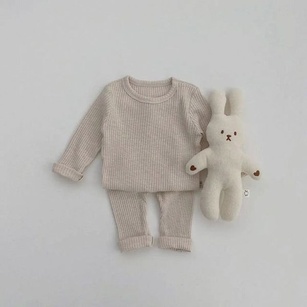 Baby Solid Color Soft Cotton Pajamas Home Clothes Sets - 66 (3-6M) / Grey