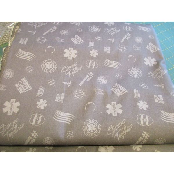 Cotton Fabric 1 Fat Quarter First Responders Health Care Gray  Approx 18" x 21"