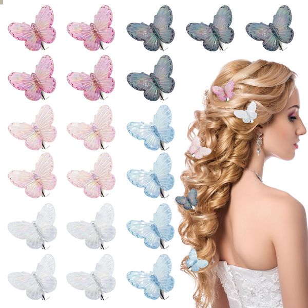 NEERIX 20pcs Mini Butterfly Hair Clips Set,Chic & Colorful Accessories for Women,Girls,Teens & Kids(Pink, White, Purple, Grey, Blue)