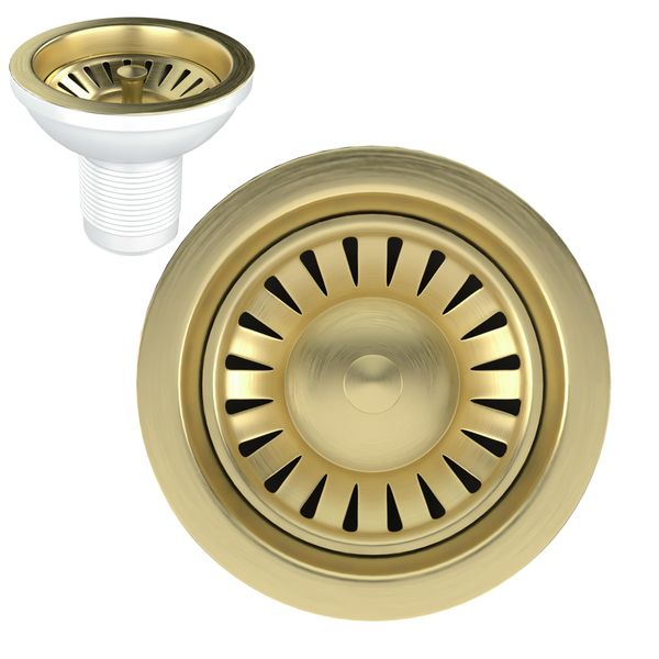 Excel Home Kitchen Sink Waste Kit, Sink Waste Strainer with Round Drain Cover - Without Overflow Pipes - (Brushed Brass)