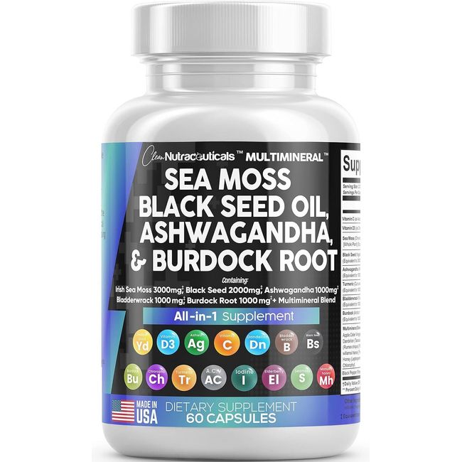 Sea Moss 3000mg Black Seed Oil 2000mg Ashwagandha 1000mg Turmeric 1000mg Blad-US