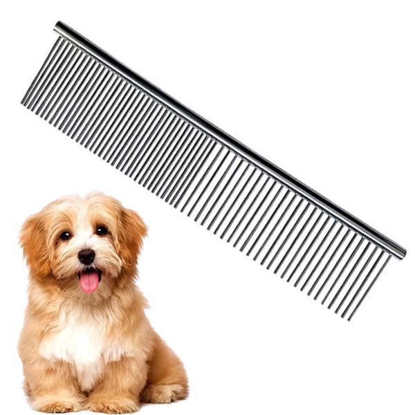 Hundekamm, Edelstahl Hundesalon Kämme Haustierkamm Hundekamm Metall Comb Haustier Bürste HundebüRste für Große, Mittlere und Kleine Hunde und Katzen mit Verworrenen Kurzen/Langen Haaren(19 x 4 cm)