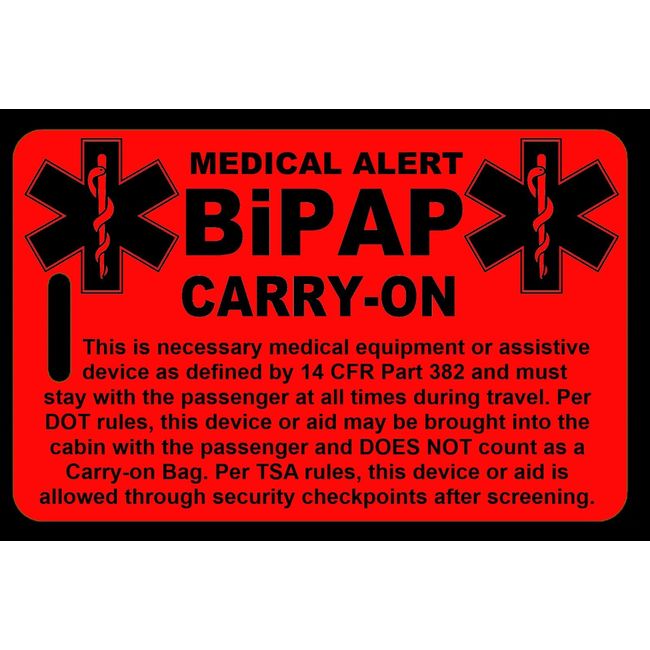 Hi-Viz Red Carry-On BiPAP  Bag Tag - TSA - Sleep Apnea