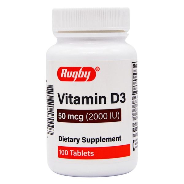 Rugby Vitamin D3 Dietary Supplement 50 mcg (2000 IU) - 100 Tablets (Exp 7-2025)