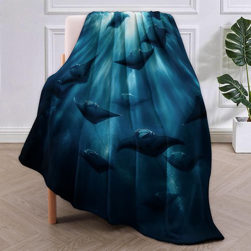 Stingray Blanket Gifts for Adults Kids Soft Warm Lightweight Cozy Plush Sea Ocean Fish Theme Throw Blankets for Bedroom Living Room Sofa Home Decor 60"x50"