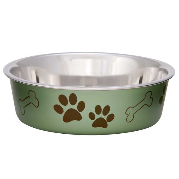 Loving Pets - Bella Bowls - Dog Food Water Bowl No Tip Stainless Steel Pet Bowl No Skid Spill Proof (Large, Artichoke Green)