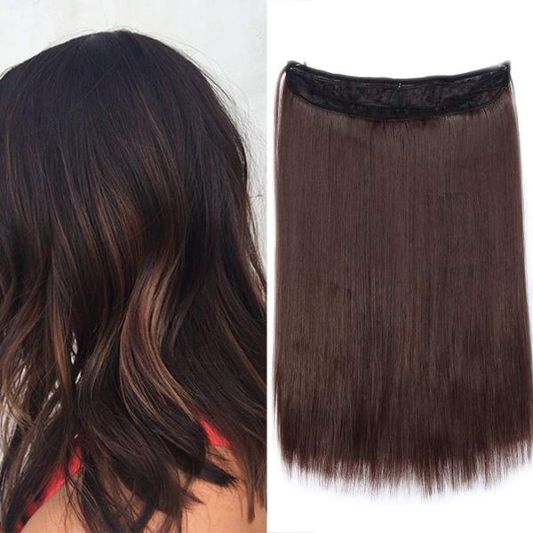 SEGO 16" Invisible Secret Wire String One Piece Synthetic Heat Resistant, Medium Brown, Straight Wire In Hair Extensions