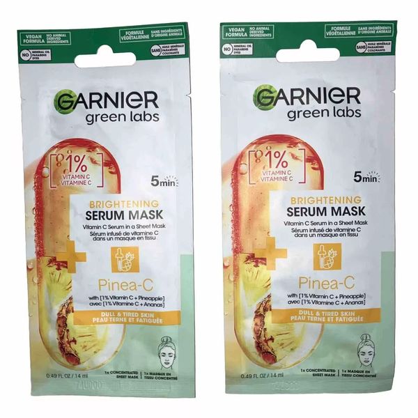 Pinea-C Brightening Serum Mask 5 Minute Sheet Mask w/ Vitamin C+Pineapple 2 Pack