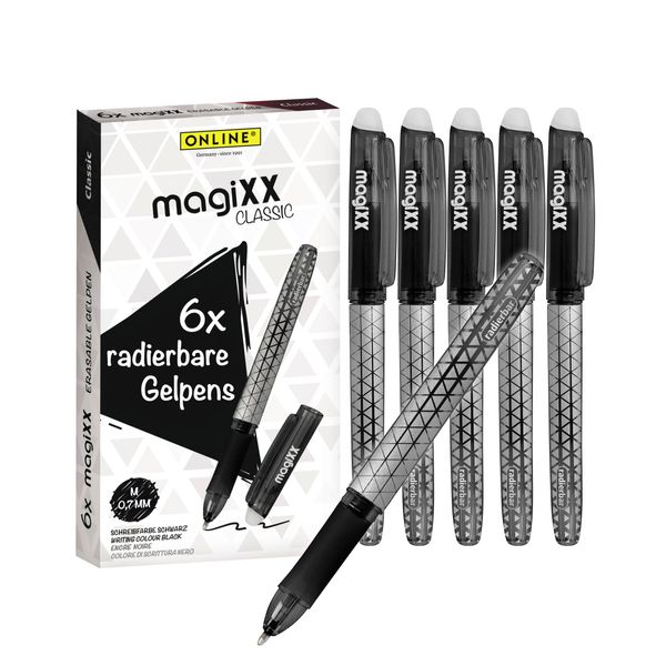 Online Radierstift magiXX, 6x I Gelschreiber Schwarz mit 0,7mm Strichstärke I Tintenroller radierbar zum Schreibenlernen & Büro, I Erasable Pen Set I Radierbarer Kugelschreiber Studenten, Schüler