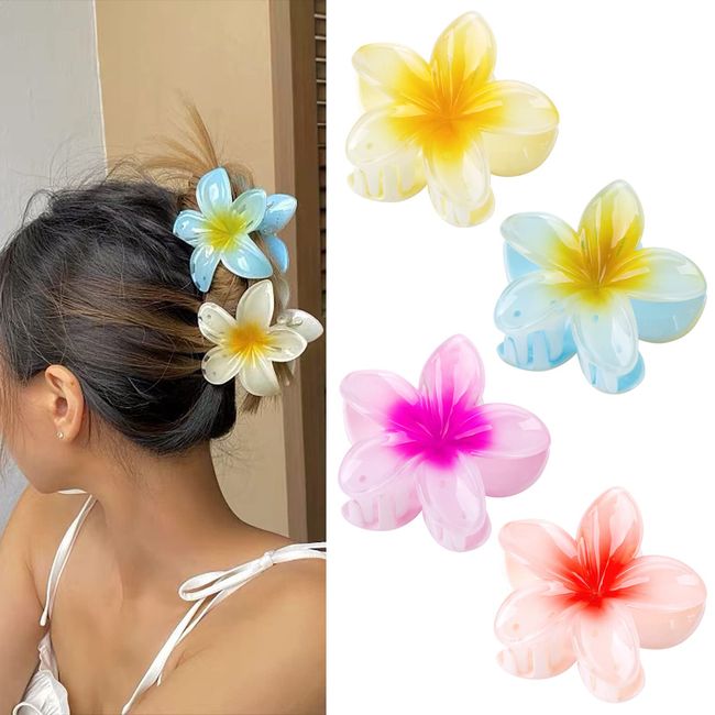 4 Stück Hawaii Haarspangen Blumen Haarspange Strandblumen Haarklammer Kopfschmuck für Mädchen und Frauen Strand Party Pool Urlaub