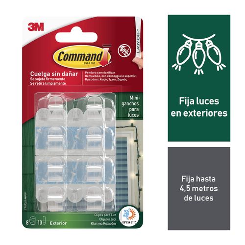 Command 17017AW 17017 AW – Pack of 8 Hooks Outdoor Cable Clamps Transparent with White Strips, Set of 8 Pieces