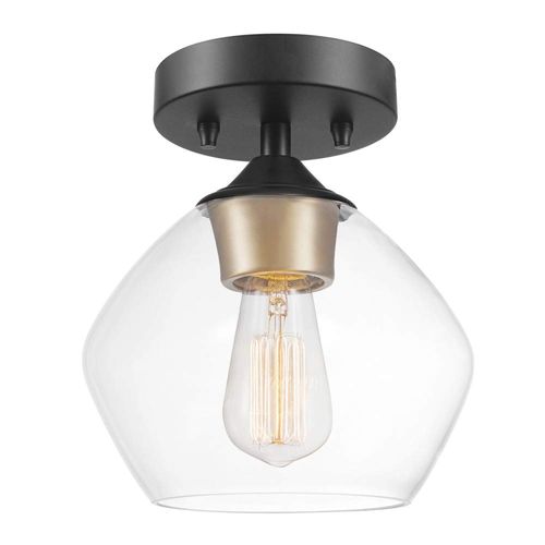 Globe Electric 60333 Harrow Light Semi-Flush Mount, Matte Black with Clear Glass Shade, 9.1, Bulb Not Included