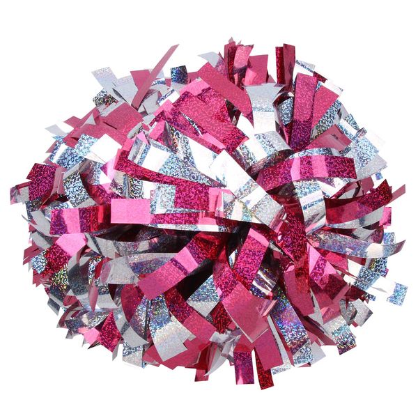 ICOCHEER Cheerleading Pom Poms Metalic Holographic Cheerleader 6 inch 1 Pair 2 Pieces (Hot Pink Silver)