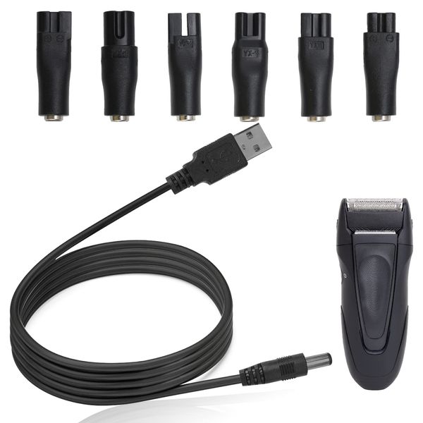 USB Shaver Power Adapter, Practical Durable Shaver Charger Power Adapter Kit with 6 Charging Cord Heads Replacement Power Lead for a Variety of Shavers, Purifiers, Table Lamps and Others Power Cord