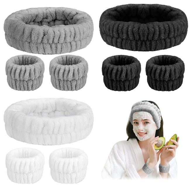 AIEX 9 Stück Make-up-Stirnband für Damen, niedliches Make-up-Stirnband aus weicher Mikrofaser, für das Gesicht, Spa, Gesichtswäsche für Frauen und Mädchen (weiß, grau, schwarz)