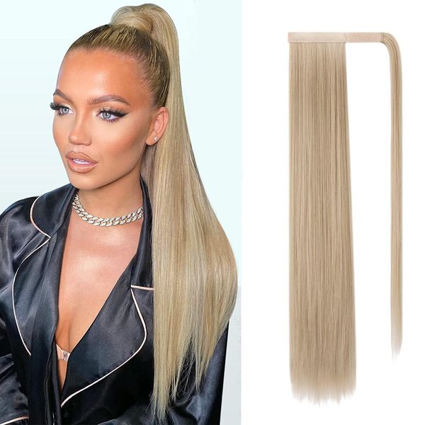 JJstar 70 cm Langes Glattes Pferdeschwanz Haarteil Synthetik Haarverlängerung Zopf Extension für Damen Mädchen(Helles Aschblond)