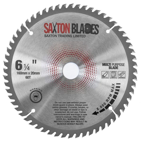 TCT16060TTCG Saxton TCT Circular Saw Blade 160mm x 60T x 20mm Bore (16mm ring) Aluminium Laminate Hardwood