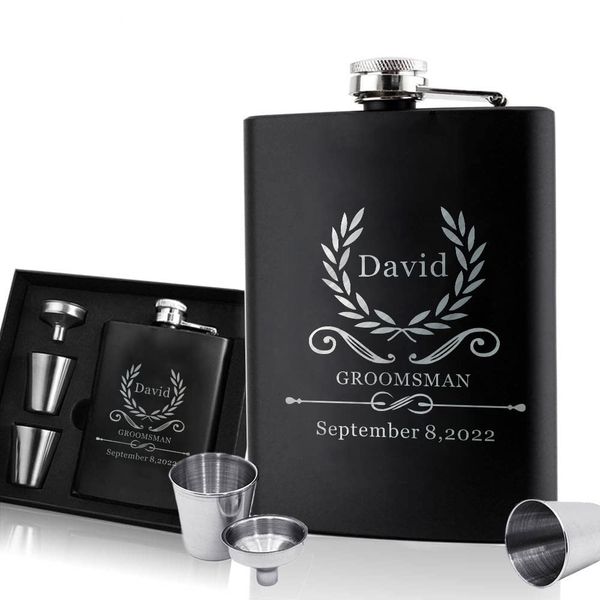 Wedding Gift Flask Personalised Hip Flask Custom Engraved Hip Flasks for Men Best Man Groomsman 6oz Stainless Steel Flask for Him Best Man Groomsman Gift for Occasion (Design 3)