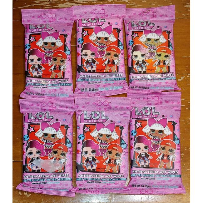 Total of 6 Packages (16 Wet Wipes Each Pack) LOL Surprise! Fragrance-Free New