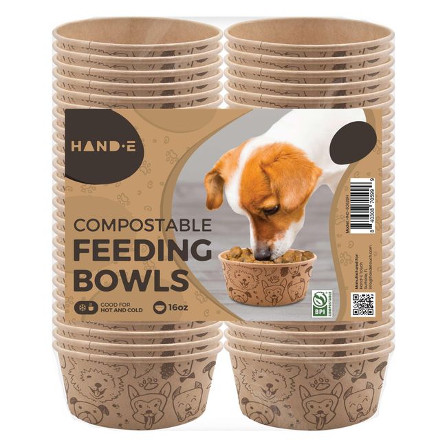 Small Dog Bowls - 15 Compostable Disposable Feeding Bowls for Dogs and Cats - Good for Dry or Wet Food, Hot or Cold Pet Food, and Travel