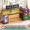 59" Office Desk with Drawers, LED Lights &Power Outlet, Reversible Computer Desk