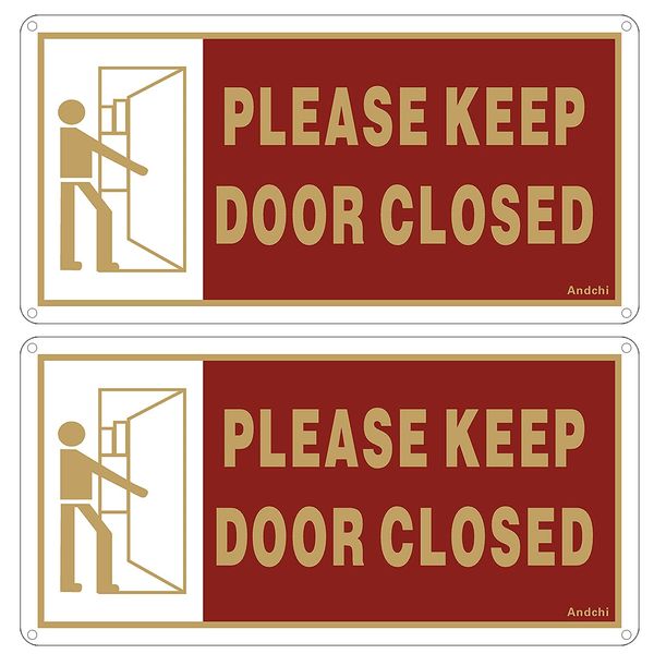 2 pack Please Keep Door Closed Signs for Office, Red & Gold Aluminium Metal Office Sign, 25 x 10 cm Rustproof Fade Resistant