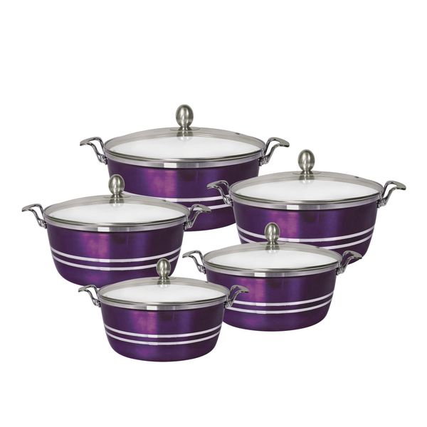 SQ Professional Metallic Aluminium Die-Cast Stockpot Set with Lids 5pc (Amethyst)