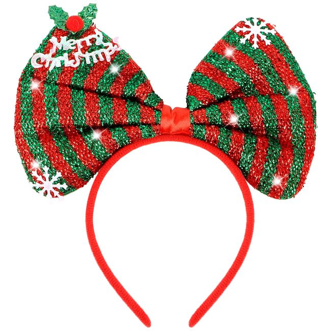 CUBACO Christmas Reindeer Headband Antler Ear Headband, Antler Ear Headband Christmas Headband Cute Xmas Elk Antlers Headband (Red&Green Stripes)