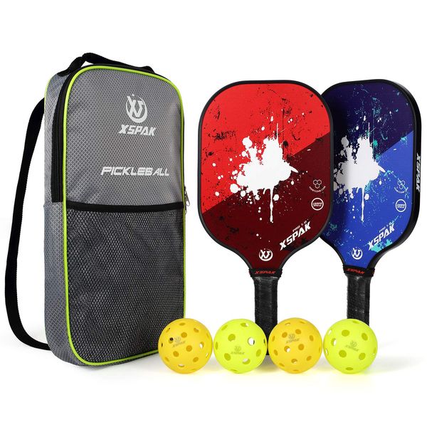 XS XSPAK Pickleball Paddles Set of 2, USAPA Graphite Pickleball Rackets Set Including Bag, 4 Pickleball Balls, Feature Premium Graphite Face and Polypropylene Honeycomb Core, Lightweight Pickleball