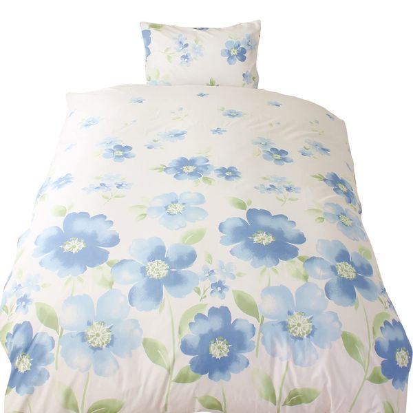 Merry Night FF12113-76 Duvet Cover, Watercolor Flower, Blue, Single Long, Approx. 59.1 x 82.7 inches (150 x 210 cm), Zipper on Both Sides, Easy to Put Futon, Washable, Wrinkle Resistant